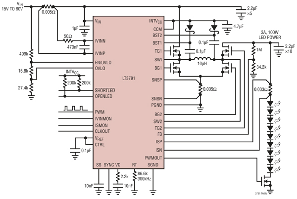 The LT3791 driving a 3A LED Array